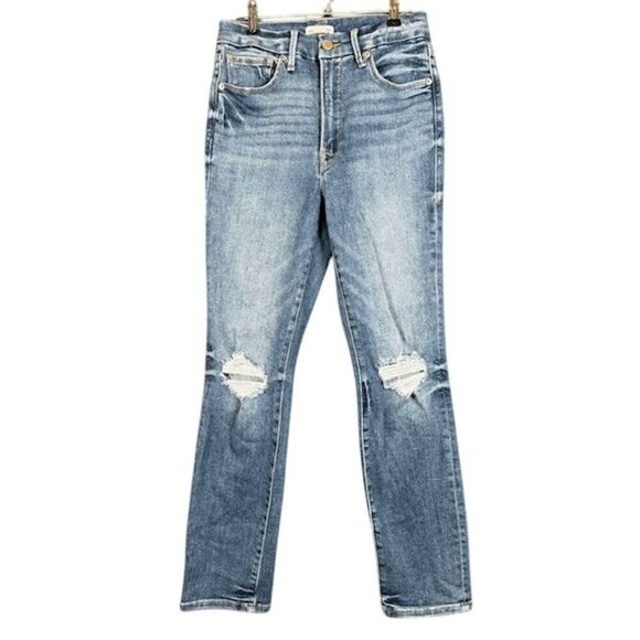 Good American Good Legs Stovepipe Jeans Medium Whisker Wash Size 4 - Picture 3 of 14